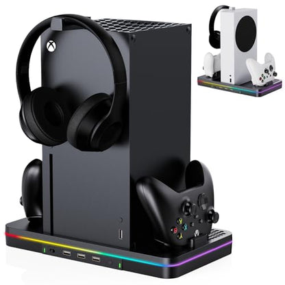 Cooling Charging Stand for Xbox Series X/S with 2 Headset Stand, Luckit Vertical Dual Controller Charger Station Dock Accessories with Cooling Fan, Fast Charging Station with 3 HUB USB Ports - size: Cooling Charging Stand