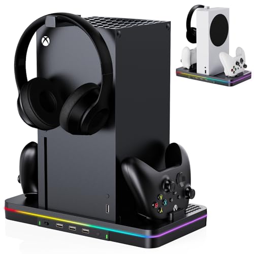 Cooling Charging Stand for Xbox Series X/S with 2 Headset Stand, Luckit Vertical Dual Controller Charger Station Dock Accessories with Cooling Fan, Fast Charging Station with 3 HUB USB Ports - size: Cooling Charging Stand