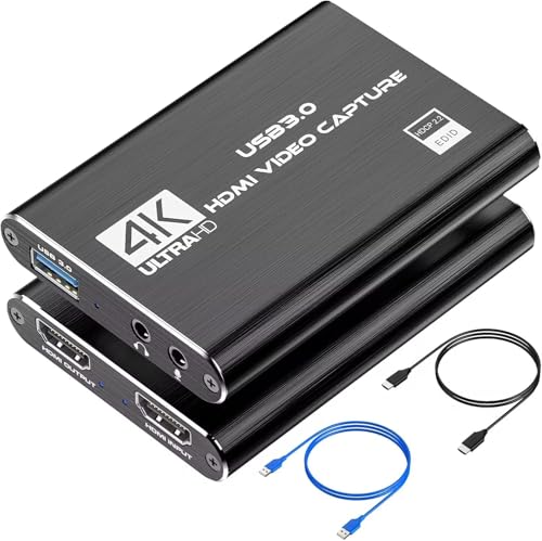 Video Capture Card, 4K HDMI Video Capture, USB 3.0 Game Capture Card, Video Capture Device Full HD 1080p 60FPS for Live Streaming, Work with PS4/PS5/Xbox/PC/Mac Linux Android Windows 10/11 - color: black