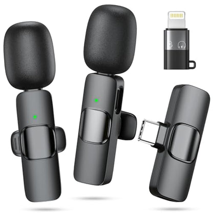 Wireless Microphone for iPhone, Android Phone, Laptop, 2 Pack Lavalier Microphone for Video Recording, Mini Mics with Noise Reduction for Podcast YouTube TikTok Vlog