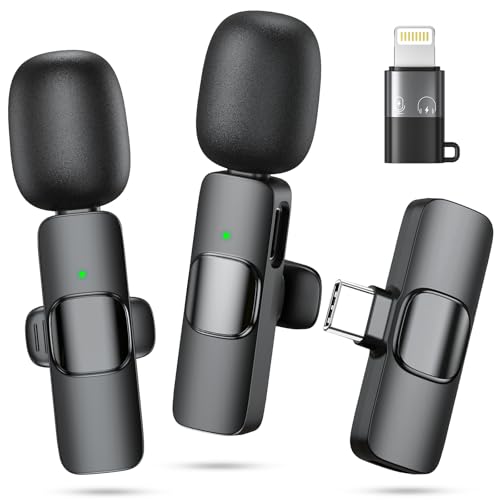 Wireless Microphone for iPhone, Android Phone, Laptop, 2 Pack Lavalier Microphone for Video Recording, Mini Mics with Noise Reduction for Podcast YouTube TikTok Vlog