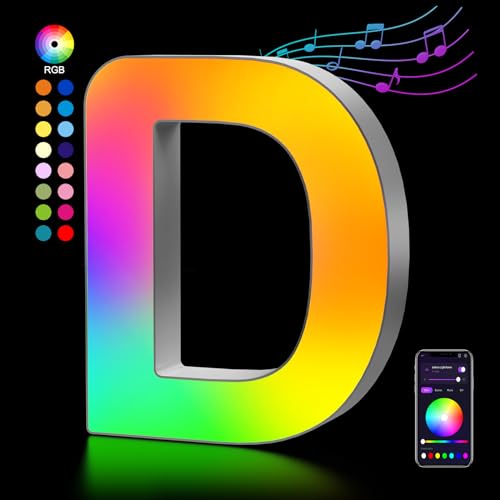 OJQ Light Up Letters LED Letter Marquee Letters Room Decor | Music Sync Color Change Christmas Birthday Gifts for Girl Home Decorations Birthday Gift for Women Gifts for Teens-D - style: Letter-D