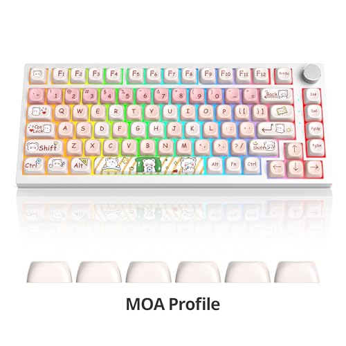 Keycaps 60 Percent PBT for Mechanical Keyboard-139 Key Keycaps, Dye-Sublimation Cute MOA Profile Custom Keycap for 61 68 87108 Mechanical Keyboard(Pink) - color: Pink Bear MOA