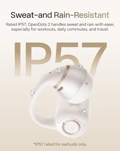SHOKZ OpenDots 2 Open-Ear Clip-On Earbuds with Upgraded Dolby Audio, 3-Mic Clear Calls, Rich Bass, Up to 40 Hrs of Audio, Wireless Charging, Interchangeable Left/Right Earbuds, IP57, Bluetooth 6.1 - color: Pearl white
