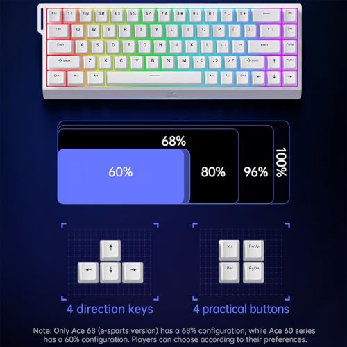 MCHOSE ACE 68 Magnetic Switch RGB Gaming Keyboard,60% Hall Effect Rapid Trigger Adjustable Actuation Hot Swappable Wired Mechanical Keyboard 8K Hz Polling Rate for PC/Mac Gamer (White) - color: White-Blue Ice Magnetic Switch