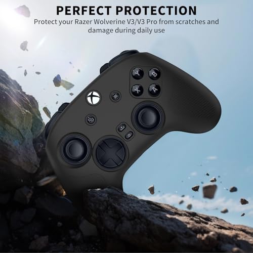 Silicone Grip Skin for Razer Wolverine V3 Gaming Controller, Protective Cover Compatible with Razer Wolverine V3 Pro Wireless, Gaming Controller Skin with Lanyard (BLACK) - color: BLACK