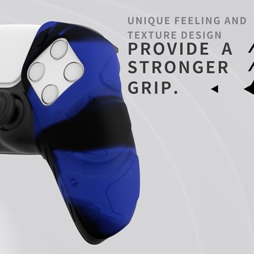 PlayVital Mecha Edition Blue & Black Ergonomic Soft Controller Silicone Case Grips for ps5, Rubber Protector Skins with Thumbstick Caps for ps5 Controller - Compatible with Charging Station - color: Blue & Black