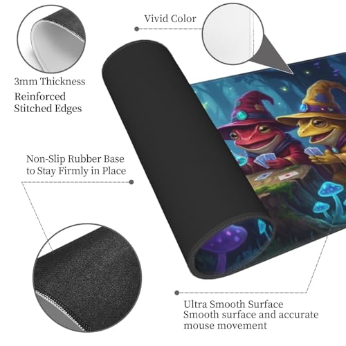 Frog Wizard Gaming Mouse Pad, Large Extended Desk Mat (31.5x11.8 in), Fantasy Mushroom Forest Design, Non-Slip Rubber Base & Stitched Edges for Office, Gamer & Work - color: 23