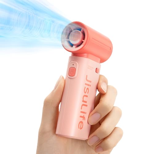 JISULIFE Portable Handheld Fan Life9, Turbo Power High Speed Air [18H Max Cooling Time], 5 Gear Wind, 5000mAh Rechargeable, Mini Pocket Design, Personal Fan for Travel Concerts Camping Makeup - Pink - color: Pink, size: 5000mAh