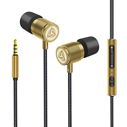 LUDOS Ultra Wired Earbuds in-Ear Headphones, 5 Years Warranty, Earphones with Microphone, Noise Isolating Ear Buds, Memory Foam for iPhone, Samsung, School Students, Kids, Women, Small Ears - Gold - color: Gold, style: 3.5 mm