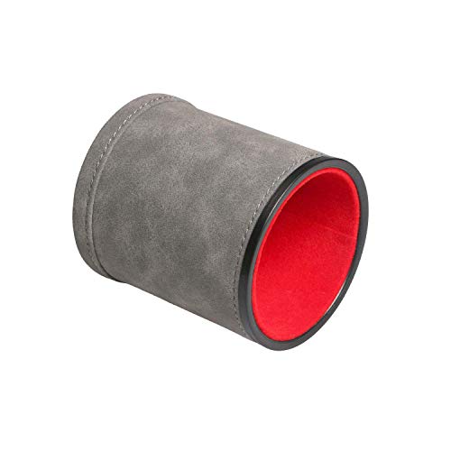 Leatherette Dice Cup Set with 6 Dices, Felt Lining Inside Quiet for Playing Liars Dice Farkle Board Games - color: Grey