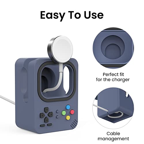 Delidigi Silicone Charger Stand Dock for Apple Watch All Series | Ultra3/Ultra2/Ultra/11/10/9/8/7/6/5/4/3/SE3/SE2/SE1, Retro Game Console Design, Cable Management, Support Nightstand Mode - color: Midnight Blue