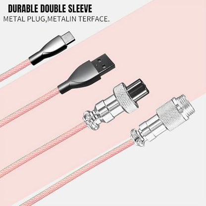 USB C Coiled Keyboard Cable - Custom 1.5ft Coil+3ft Extension Mechanical Keyboard Cable with Detachable Metal Aviator,Nylon Braided USB C to USB A for Gaming Keyboard, PC,Computer Gamer & Enthusiasts - color: Pink