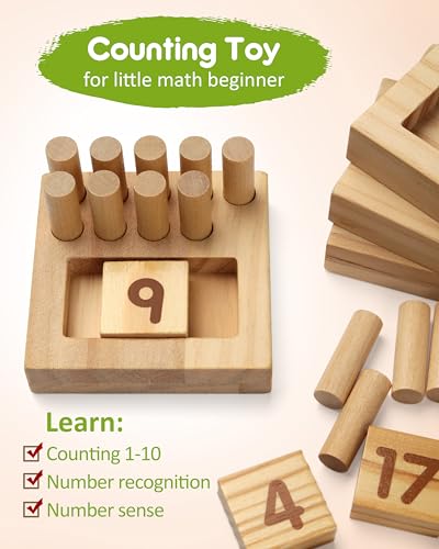 SYNARRY Wooden Counting Peg Boards - Montessori Math Manipulatives for Kindergarten Learning Activities, Number Addition and Subtraction Game, Easter Basket Stuffer Gift for Kid Ages 3-8