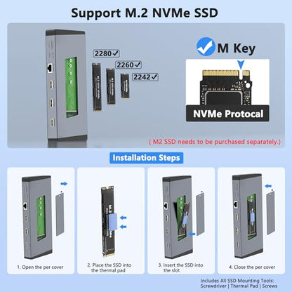 Laptop Docking Station 3 Monitors for Dell/HP/Lenovo/Mac, 15 in 1 USB C Docking Station Dual Monitor with M.2 NVMe SSD Slot, 4K@60Hz Triple Display Dock with HDMI/Displayport/PD/LAN/SD/TF/10Gbps USB - style: 15 IN 1