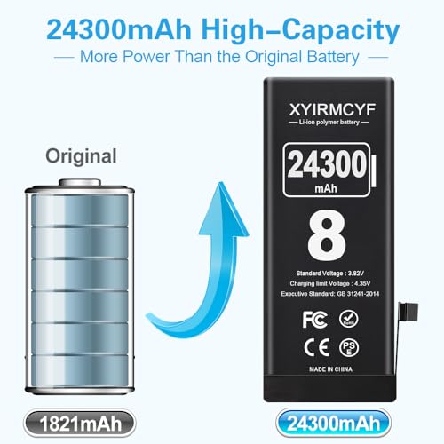 XYIRMCYF 24300mAh Super Capacity Battery Compatible with iPhone 8/8G, New 0 Cycle-Li-Polymer Replacement Battery for iPhone 8/8G, with Professional Repair Tool Kit - color: 8-24300