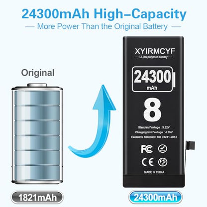 XYIRMCYF 24300mAh Super Capacity Battery Compatible with iPhone 8/8G, New 0 Cycle-Li-Polymer Replacement Battery for iPhone 8/8G, with Professional Repair Tool Kit - color: 8-24300
