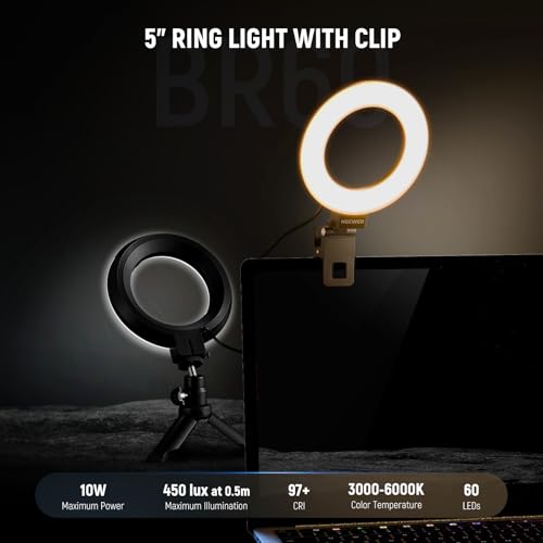 NEEWER BASICS 5" Ring Light for Video Conference Lighting, 2 Pack Clip on Light Kit with Desk Tripod Stands for Monitor Laptop Computer Zoom Call Live Streaming Recording Remote Working Learning, BR60