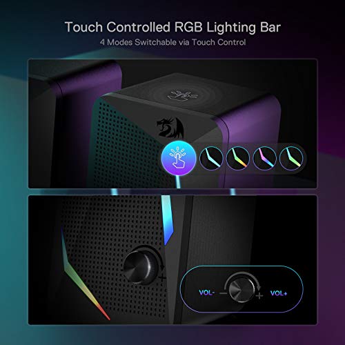 Redragon GS510 RGB Desktop Speakers, 2.0 Channel PC Computer Speaker with 4 Colorful LED Backlight Modes, Enhanced Bass and Easy-Access Volume Control, USB Powered w/ 3.5mm Cable - color: Black