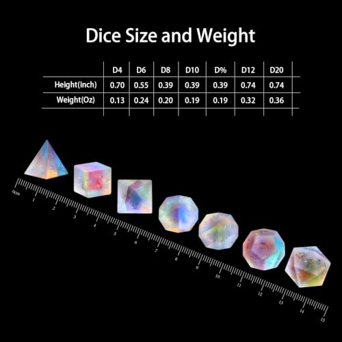 LUCKY-M Gemstone Dice DND Dice Dungeons and Dragons Dice Set RPG Dice Sets D&D Accessories Gift (Frosted Rainbow Solid Word - Ankh) - color: Frosted Rainbow Solid Word - Ankh