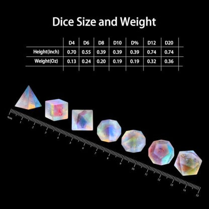 LUCKY-M Gemstone Dice DND Dice Dungeons and Dragons Dice Set RPG Dice Sets D&D Accessories Gift (Frosted Rainbow Solid Word - Ankh) - color: Frosted Rainbow Solid Word - Ankh