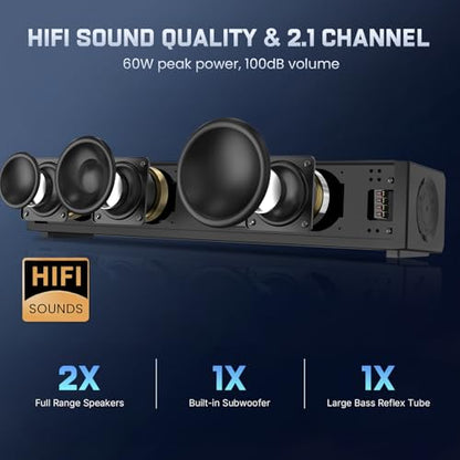 2.1 Computer Speakers for Desktop PC, Bluetooth 5.3 Computer Sound Bar with HiFi Sound, 7 RGB Light Modes, DC Powered Laptop Speakers with 3.5mm AUX-in/USB Connected for Game, Music and Movie