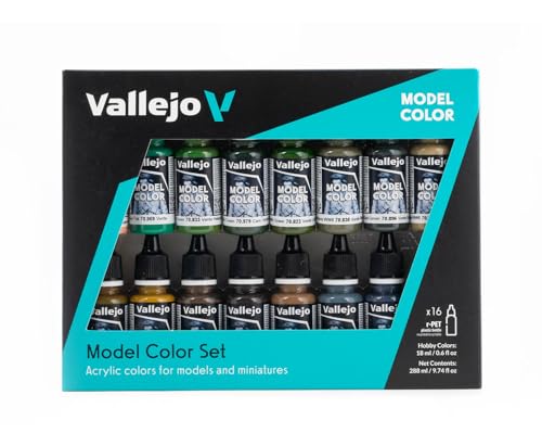 Vallejo - German Camouflage WWII Acrylic Paint Set | Model Color | High Pigmentation Colors | Realistic and Historical Finishes for Model Kits & Scale Figures | 16 Bottles x 18 ml. (0.60 fl.oz) - style: German Camouflage WWII