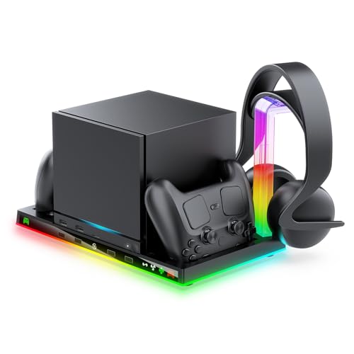 Stand and Cooling Station with RGB Lighting,Controller Charging Station Compatible with Steam Machine, Headset Holders