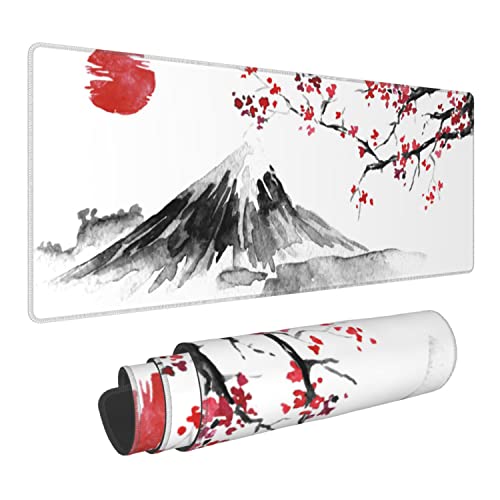 Japan Traditional Sumi-e Painting Extended Gaming Mouse Pad Large Desk Mat with Non-Slip Rubber Base and Stitched Edges,Keyboard Mouse Mat Desk Pad for Work,Game,Office,Home 35.4 * 15.7 Inch - color: Japan Traditional Sumi-e Painting