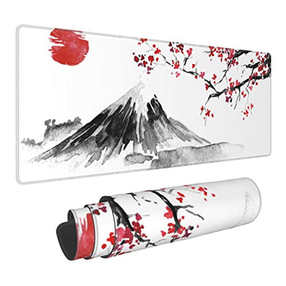Japan Traditional Sumi-e Painting Extended Gaming Mouse Pad Large Desk Mat with Non-Slip Rubber Base and Stitched Edges,Keyboard Mouse Mat Desk Pad for Work,Game,Office,Home 35.4 * 15.7 Inch - color: Japan Traditional Sumi-e Painting