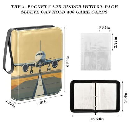 Airplane Airport Card Binder, 4 Pocket Trading Card Holder with 50 Removable Sleeves, Zipper Card Binder Fits 400 Cards, Collection Card Storage Case Album Book Gifts - color: Airplane