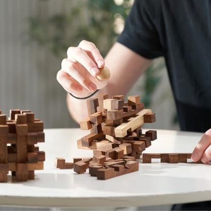 Double Lock-a-Ball Brain Teaser: Mechanical Interlocking 3D Wooden Puzzle for Adults from SiamMandalay with SM Gift Box(Pictured)