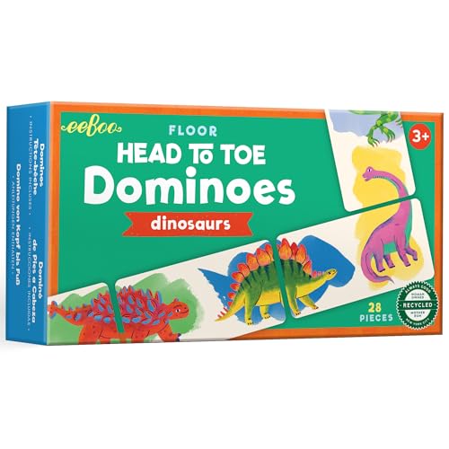 eeBoo Floor Head to Toe Dominoes - Dinosaurs 28 Piece Matching Game, Colorful Dinosaur Tiles, Screen-Free Fun for Kids Ages 3 and up - style: Dinosaur