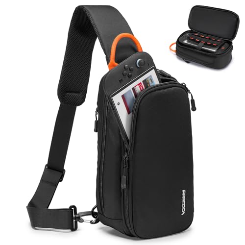Sling Crossbody Bag for Steam Deck/OLED/Nintendo Switch 2 (2025)/Rog Xbox Ally X,Protective Case - color: Black and Organge