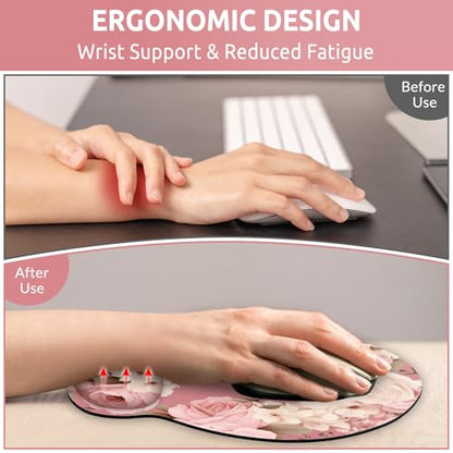 KONVINIT Ergonomic Mouse Pad with Wrist Rest, Small Mousepad with Non-Slip Rubber Base and Smooth Surface, Beach Mouse Pads for Desk, Office Desk Accessories - color: Pink