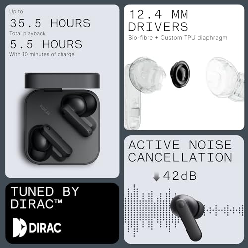 CMF Buds 2a Wireless Earbuds Active Noise Cancelling 42dB Hybrid ANC Bluetooth Headphones, 12.4mm Dynamic Driver for Big Bass, 4 Mic Clear Calls, Sport Ear Buds for iPhone, Android, Dark Grey - color: Dark Grey
