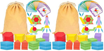 LovesTown 209 PCS Shapes Wooden Pattern Blocks for Kids, Geometric with Activity Cards and Storage Bag, Educational Tangram Puzzles,Great Learning Gift from Parents or Teachers (Pack of 2) - size: 230 (Pack of 2)
