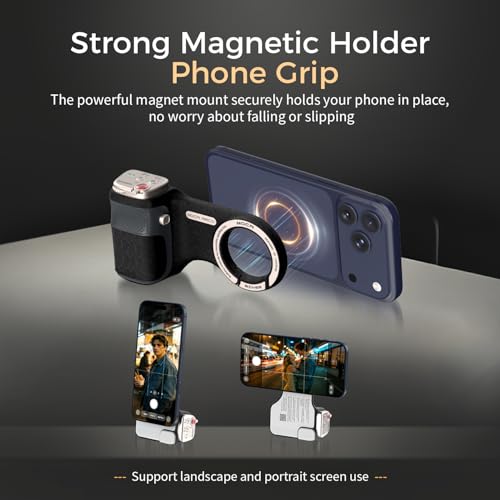 Upgraded Mag-Safe Magnetic Camera Handle Grip with Extended Magnetic Phone Mount with Carabiner & Thumb Rest, Detachable Rechargeable Shutter Remote Compatible with iPhone Pro Max for Video Calls/TK - color: Black, size: ARCO Biner