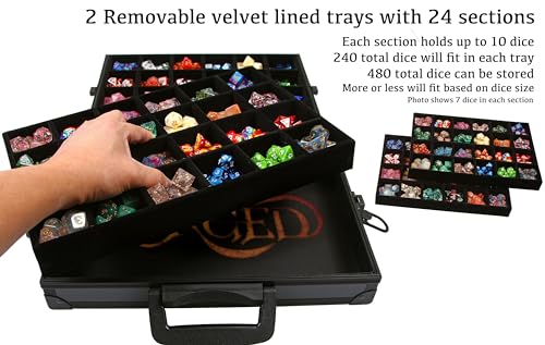 Forged Dice Co. Dice Display Case and Rolling Tray with 2 Removable Divided Dice Trays - Storage Box Holds up to 480 Metal or Plastic Polyhedral Dice Sets - Great for Dice Collectors or RPG D&D Games