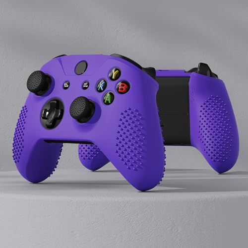 eXtremeRate PlayVital Soft Anti-Slip Purple Silicone Controller Cover Skins for Xbox One X/S Controller - Thumb Grips Caps Protective Case NOT Included - color: Purple