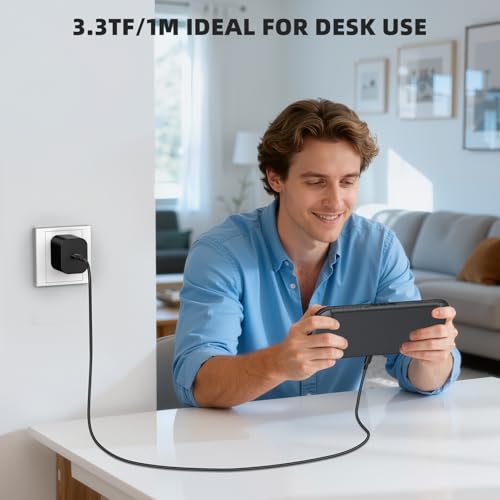 Switch 2 Charger with 3.3FT(1M) Charging Cable - 60W AC Power Adapter Support 4K TV Dock Mode, Power Supply 20V/3A Fast Cord for Switch/OLED/Lite&Steam Deck/Xbox 360 Console - Original Quality(3.3FT) - size: 3.3FT