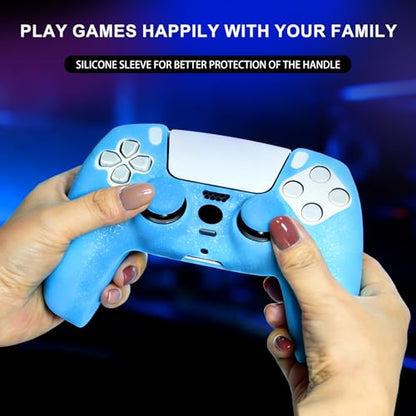 Blue Glitter Silicone Protective Case for PS5 Controller, Sparkly Bling Soft Cover Skins, Includes 8-in-1 Glitter Thumb Grip Caps + 2 Cat Paw Caps – Shockproof Dustproof Anti-Slip - color: Blue