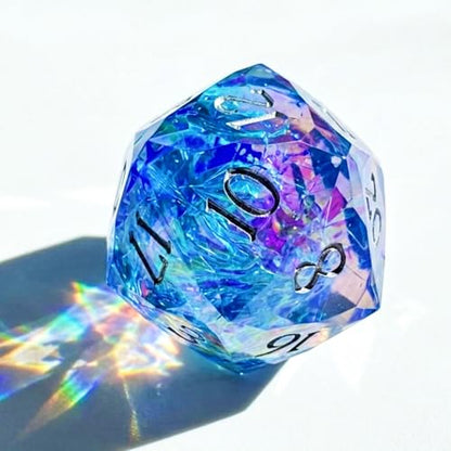 Multifaceted DND Single D20 Dice Resin Sharp Edge 20 Sided D&D Dice, 22Mm Handmade Polyhedral for Dungeons and Dragons, RPG, Roleplaying MTG Table Games - color: D20-gradual Blue