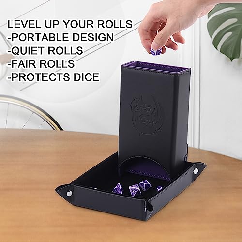 DND Dice Tower and Tray Set with Non-Scratch Felt Lined Rolling and Velvet Surface - Folding Auto Dice Roller Dice Rolling Tower for RPG Board and Table Games - color: Bule