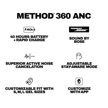 Skullcandy Method 360 ANC Wireless Earbuds with Sound by Bose - Bone | In-Ear Fit, Premium Active Noise Cancellation, 40 Hours Battery, Sweat and Water Resistant, Microphone for iPhone Android - color: Bone