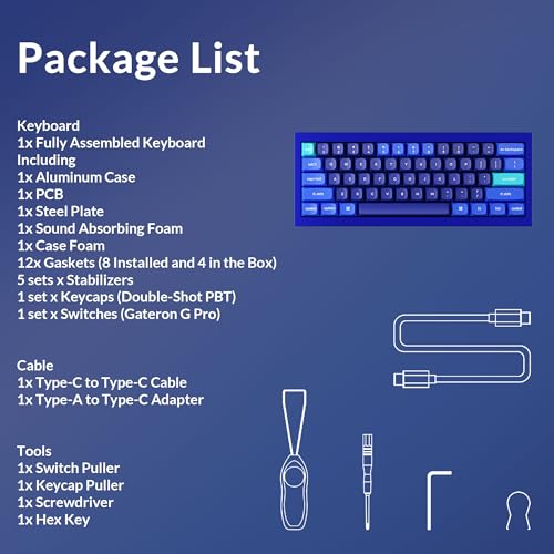 Keychron Q4 Wired Custom Mechanical Keyboard, QMK/VIA Programmable Macro, Full Aluminum, Hot-Swappable Gateron G Pro Red Switch, 60% Layout Double Gasket Compatible with Mac and Windows - Blue - color: Blue (Gateron G Pro Red Switch)