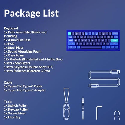 Keychron Q4 Wired Custom Mechanical Keyboard, QMK/VIA Programmable Macro, Full Aluminum, Hot-Swappable Gateron G Pro Blue Switch, 60% Layout Double Gasket Compatible with Mac and Windows - Blue - color: Blue (Gateron G Pro Blue Switch)