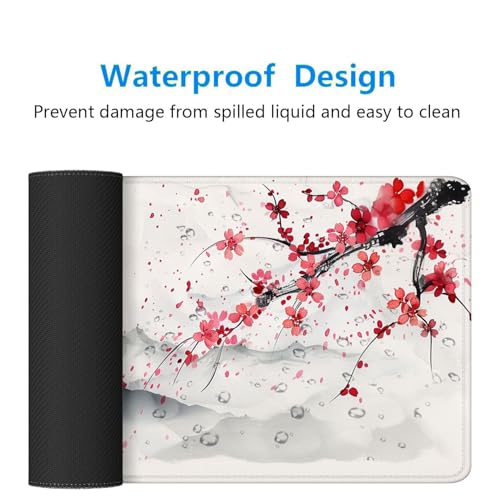 Japanese Cherry Blossom Desk Mat - Extended Gaming Mouse Pad with Stitched Edge Non-Slip Base - 31.5"x11.8" Office Computer Keyboard Laptop Home - color: Japanese Cherry Blossom_012, size: 11.8" x 31.5"