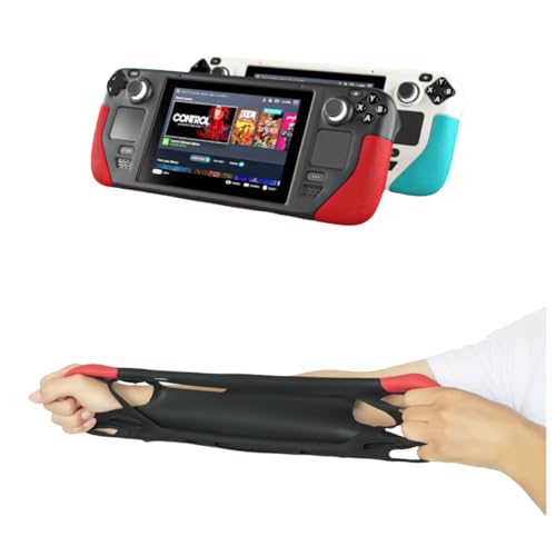 Steam Deck Protective Case - Lightweight Shockproof Silicone Cover with Anti-Slip Grip | Full Body Protection for Valve Gaming Console | Travel-Friendly Case & Accessories (White + Blue) - color: White + Blue