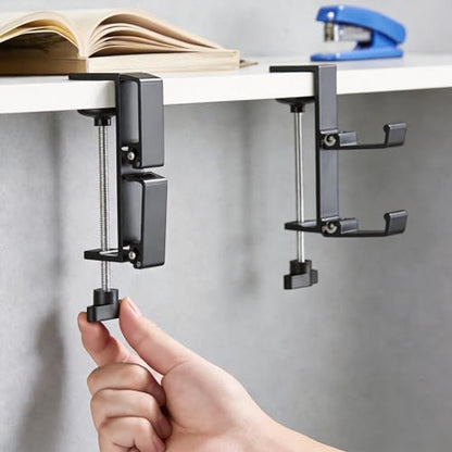 Heavyrain Desk Edge Headphone Holder and Bag Hook, Clamp-On Design, No Drill Installation (Carbon Black) - color: carbon black